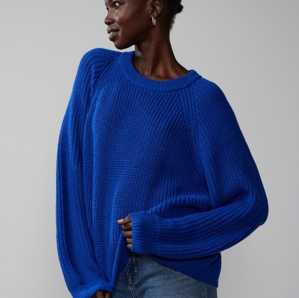 New York & Company Chunky Ribbed Sweater Blue Medium Cable Knit